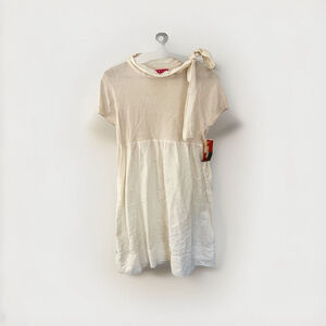 Anthropologie Manoush Mixed Media Silk‎ And Knit Ivory Bow Tie Neck Dress Size M